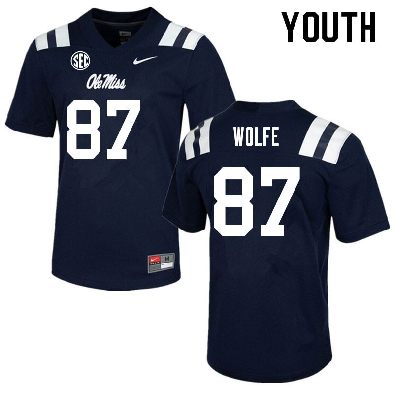Youth #87 Hudson Wolfe Ole Miss Rebels College Football Jerseys Sale-Navy - Click Image to Close